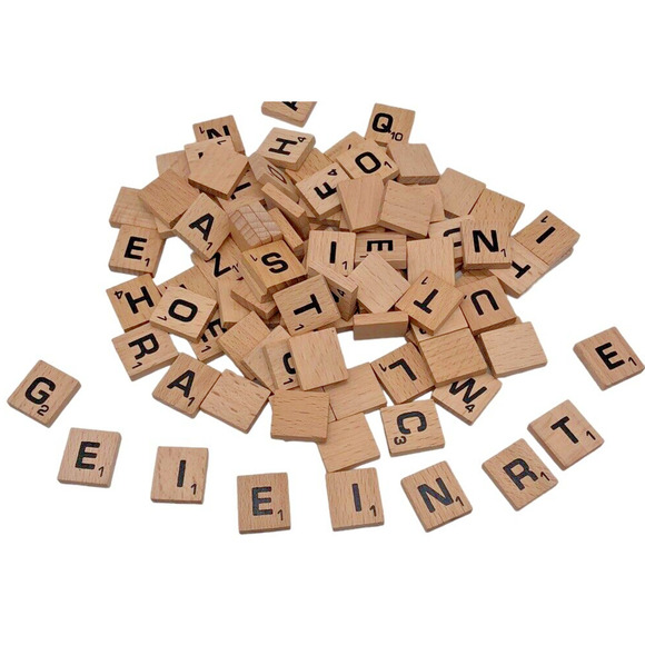 Scrabble Tiles 100 Complete Set Classic Wood Velvet Bag Board Game Replacement - Picture 1 of 3
